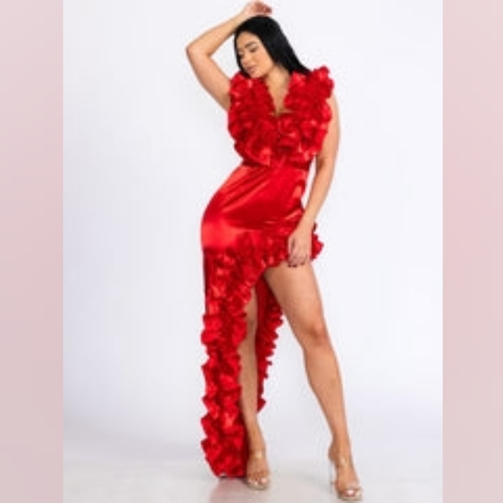 Ruffled Asymmetrical Bodycon Maxi Dress